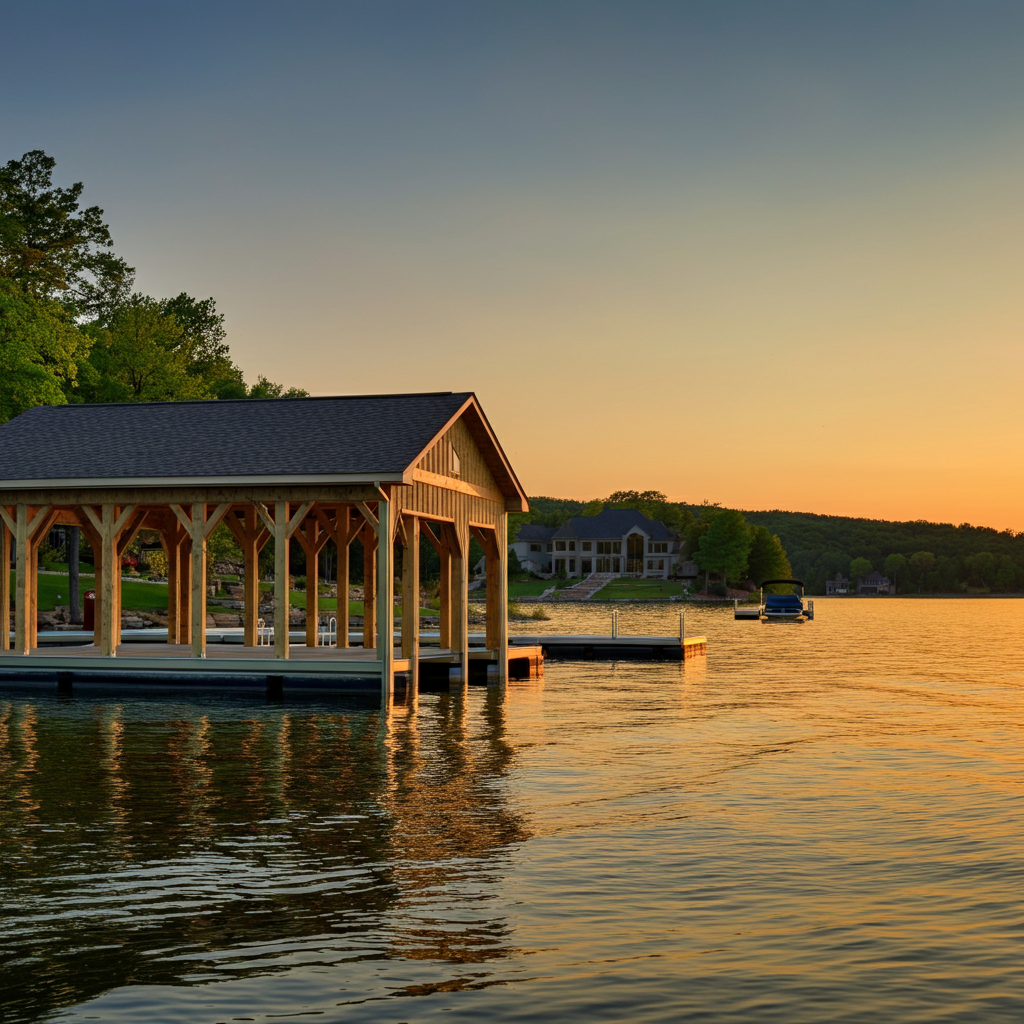 A professional boathouse builder project by LKA Dock Builder in Lake Anna at Lake Anna.