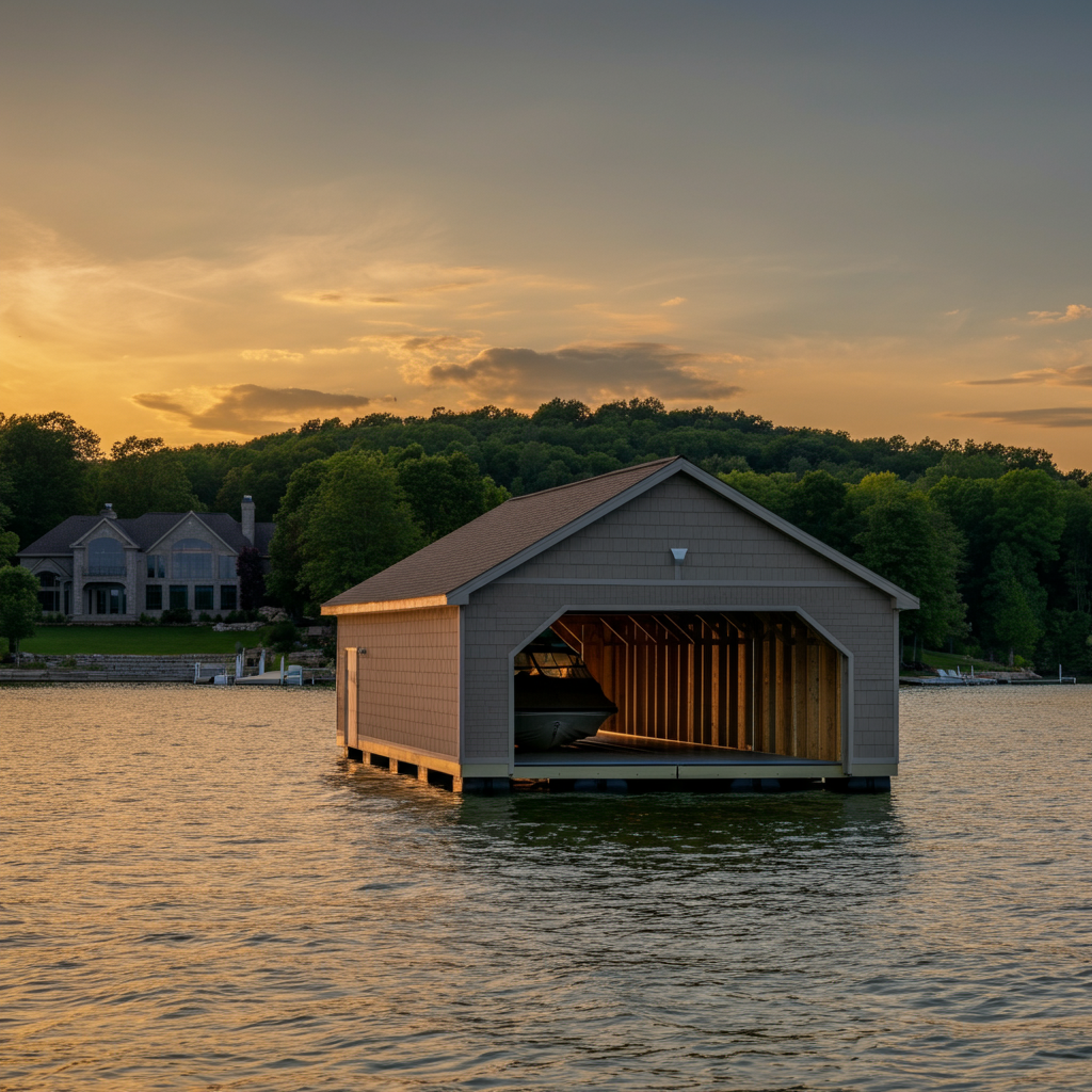 A professional boathouse builder project by LKA Dock Builder in Mineral at Lake Anna.