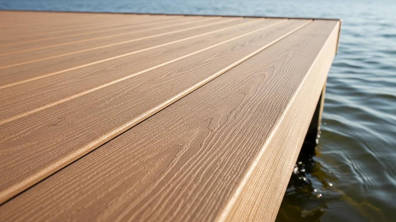 Close-up of a durable composite dock showcasing AZEK or Trex materials