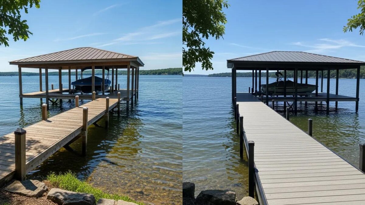 Comparison of wooden and composite docks at Lake Anna, showcasing waterfront choices