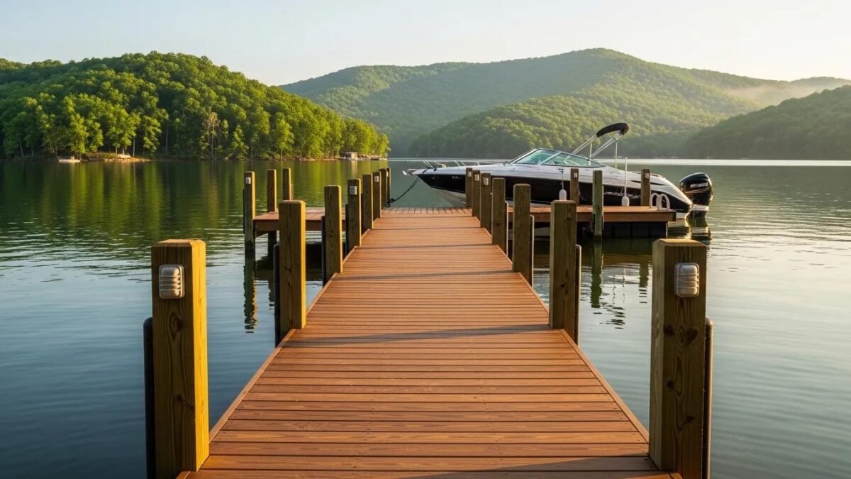 Custom dock on Lake Anna showcasing quality construction and serene waterfront environment
