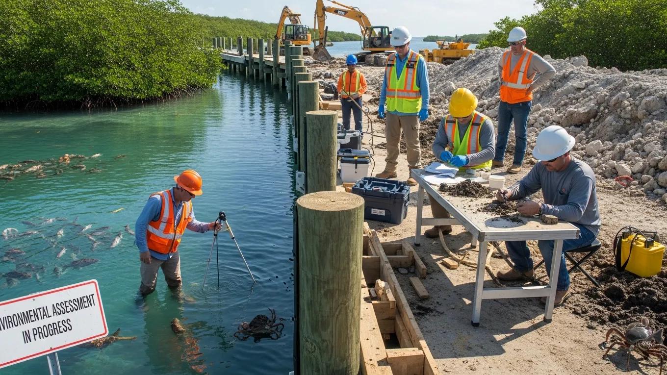 Environmental assessment in dock construction highlighting regulatory compliance