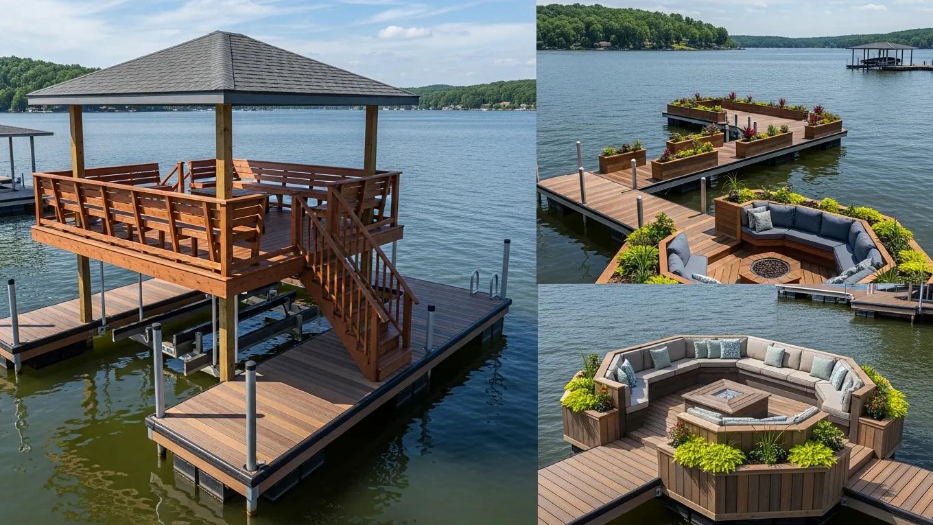 Variety of custom dock designs at Lake Anna highlighting creativity and quality craftsmanship