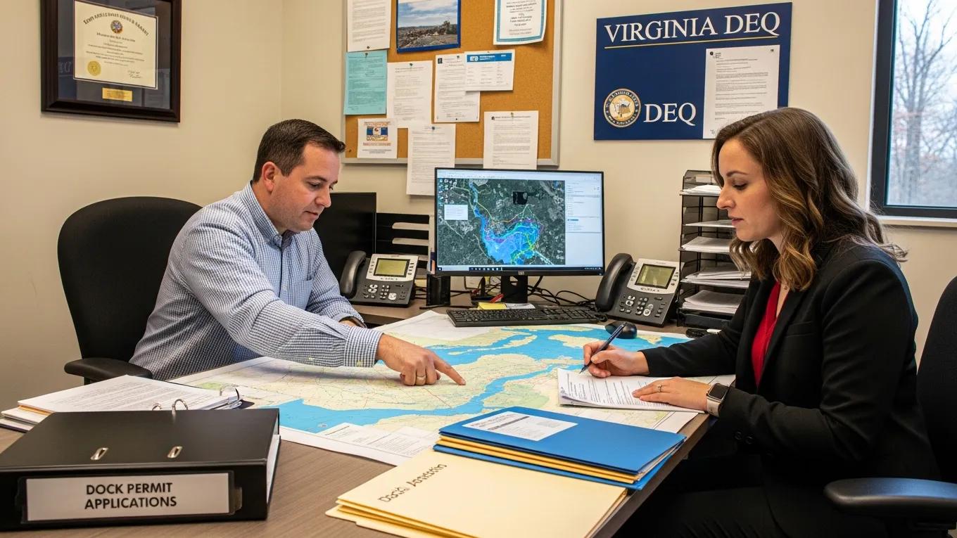 Virginia DEQ office reviewing dock permit applications for compliance