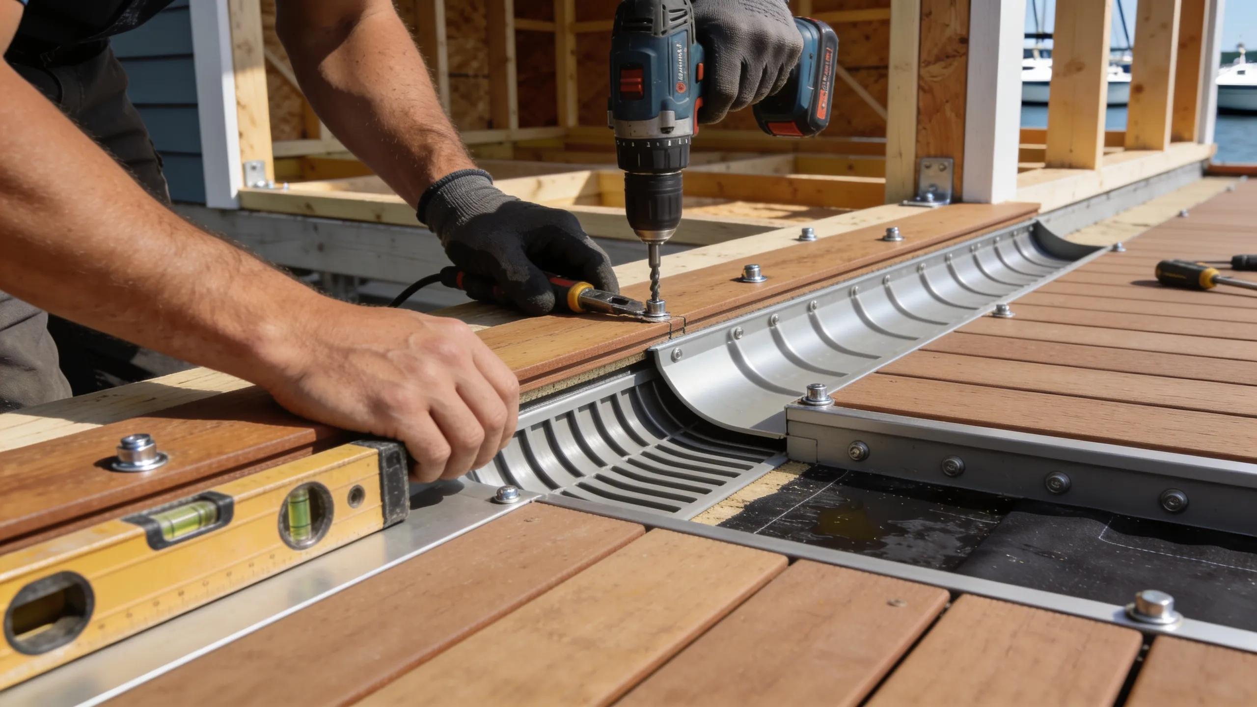 Construction workers applying advanced techniques for durable boathouse structures