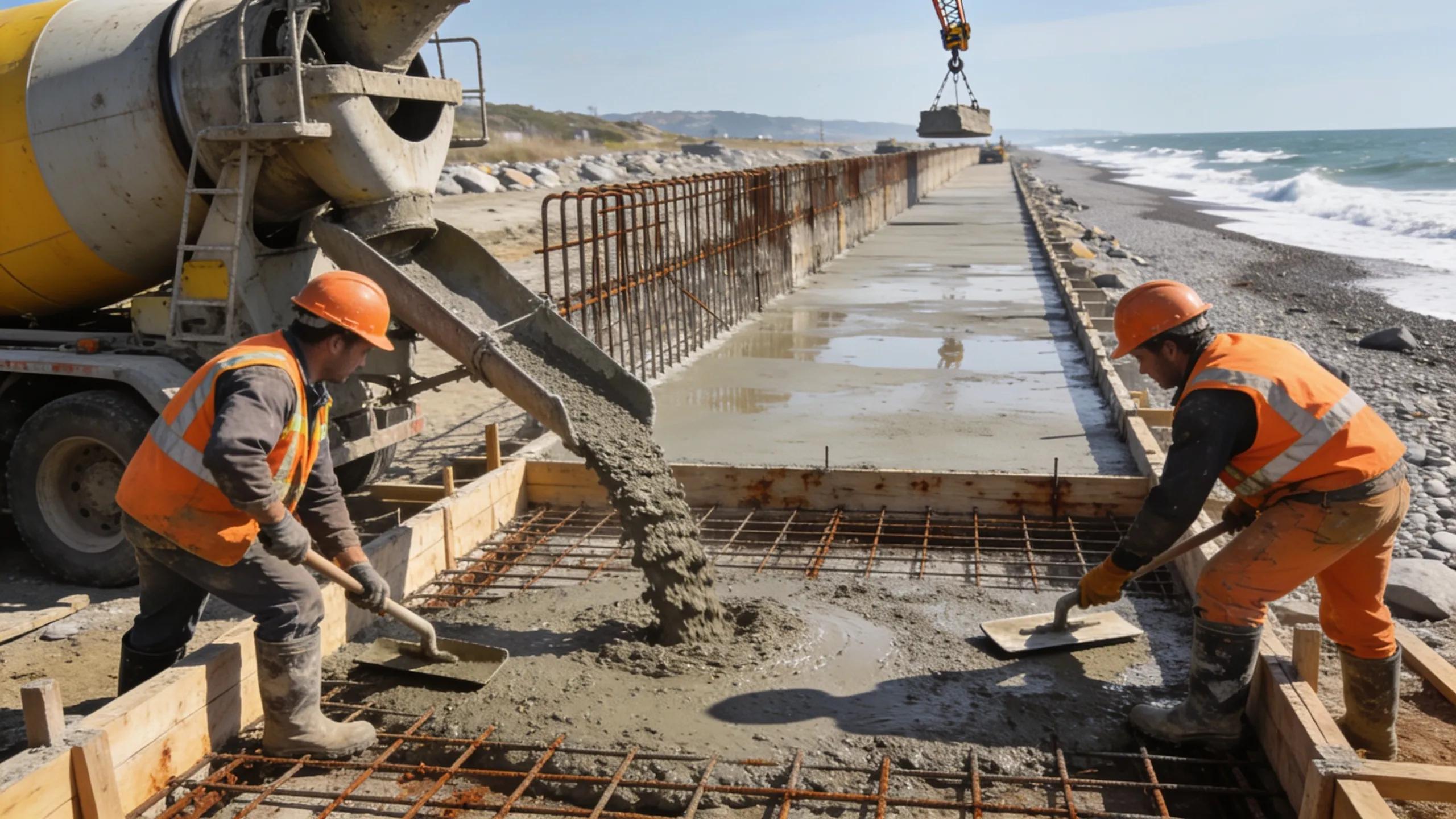 Construction of a seawall using durable materials and techniques for effective marine erosion control