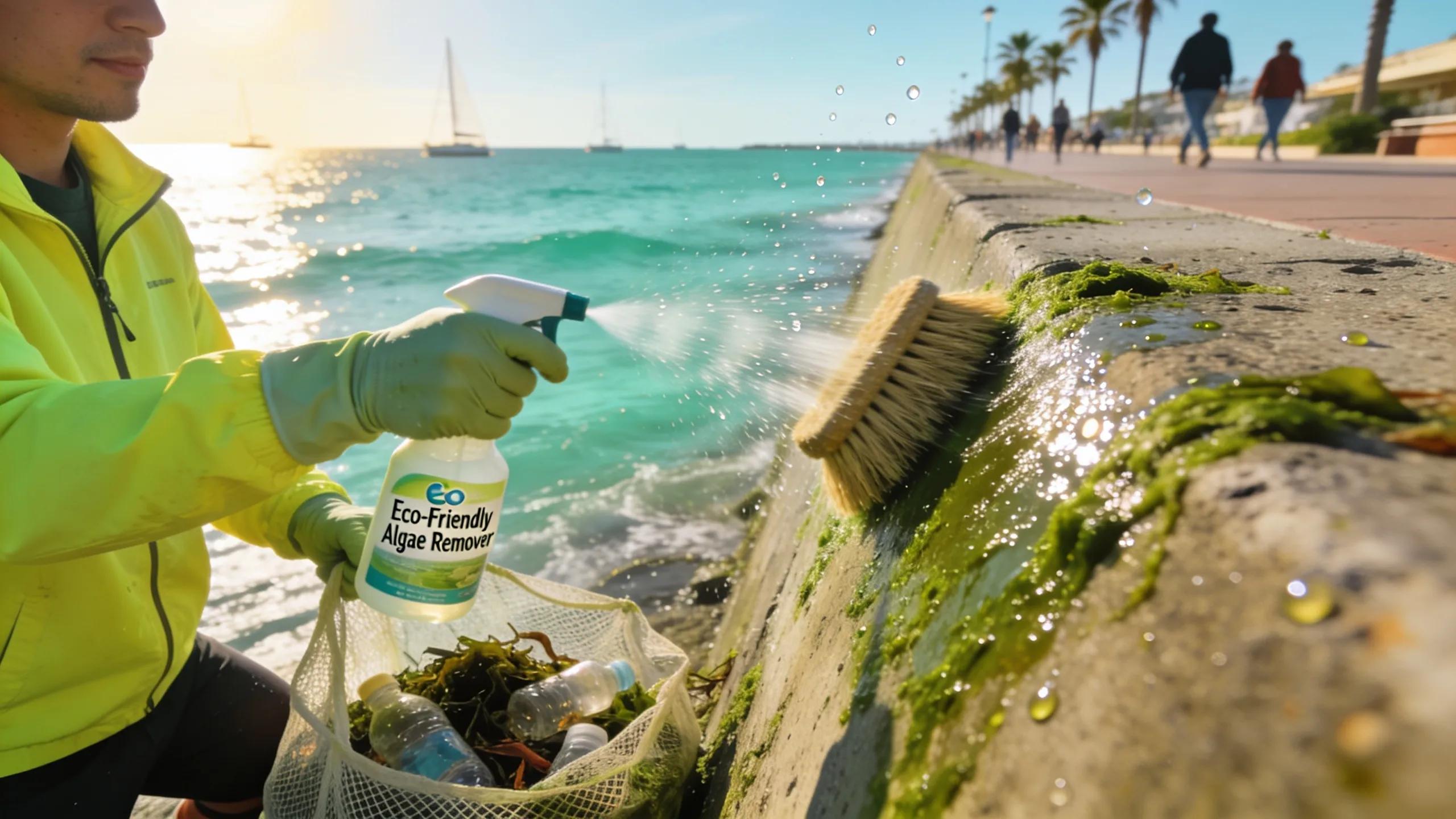 Cleaning seawall to maintain its integrity and prevent algae growth