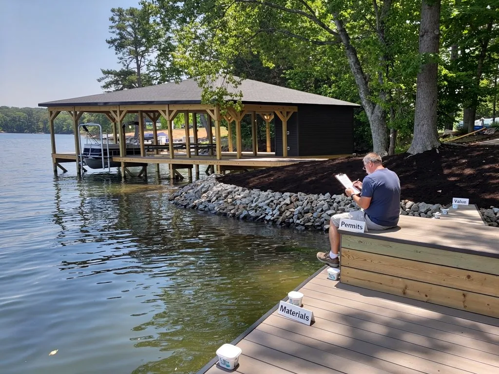Bulleted summary card highlighting Lake Anna dock permit and material cost factors