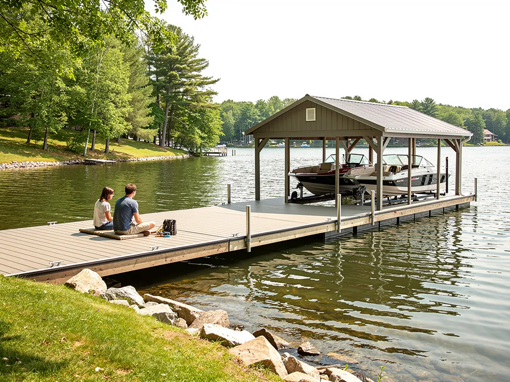 Custom boathouse and dock construction project by LKA Dock Builder