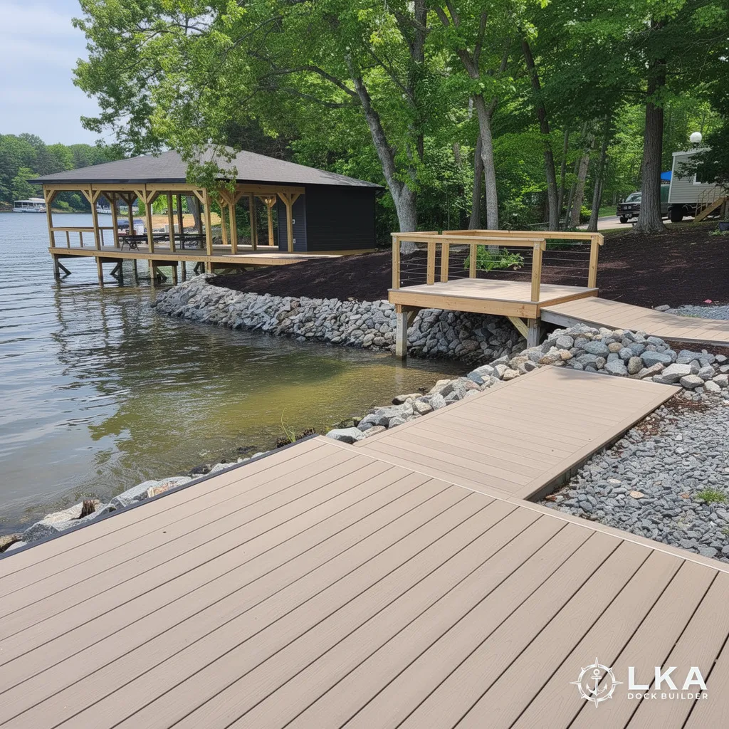 Custom dock and boathouse built by LKA Dock Builder on Lake Anna
