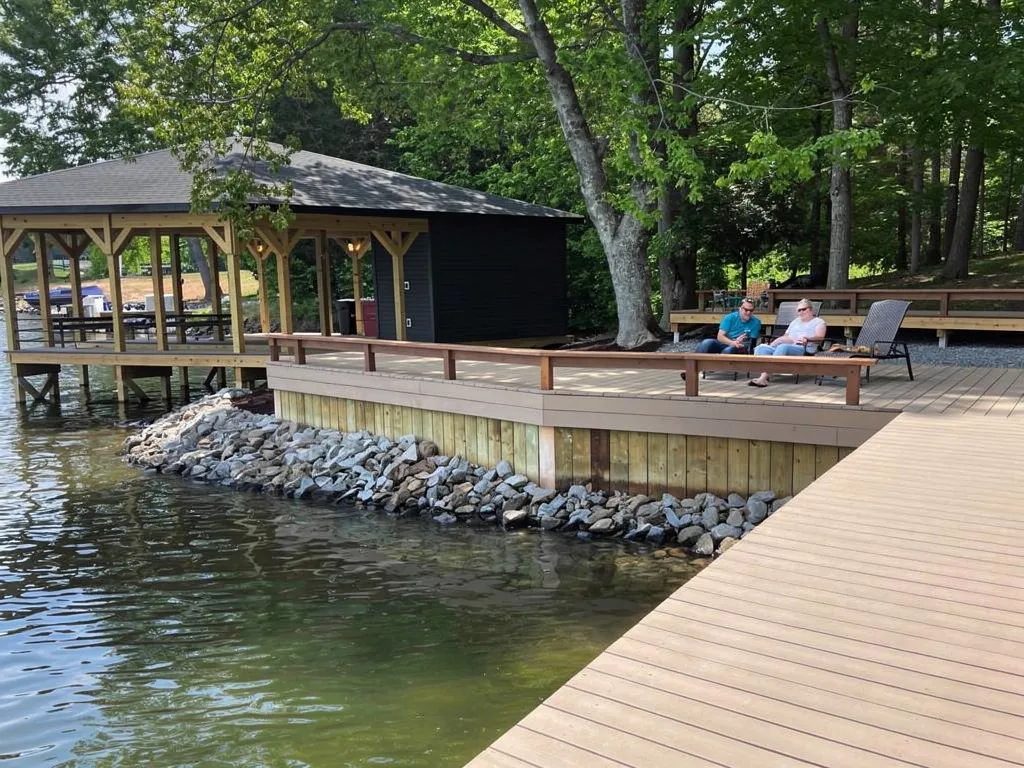 Finished Lake Anna dock and boathouse showcasing long-term build quality