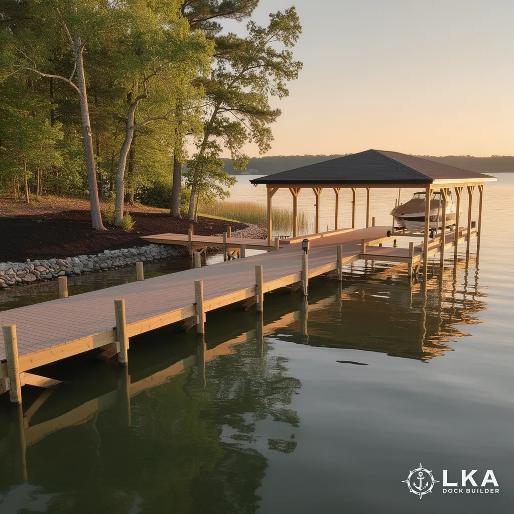 Custom-built dock and boathouse on Lake Anna waterfront