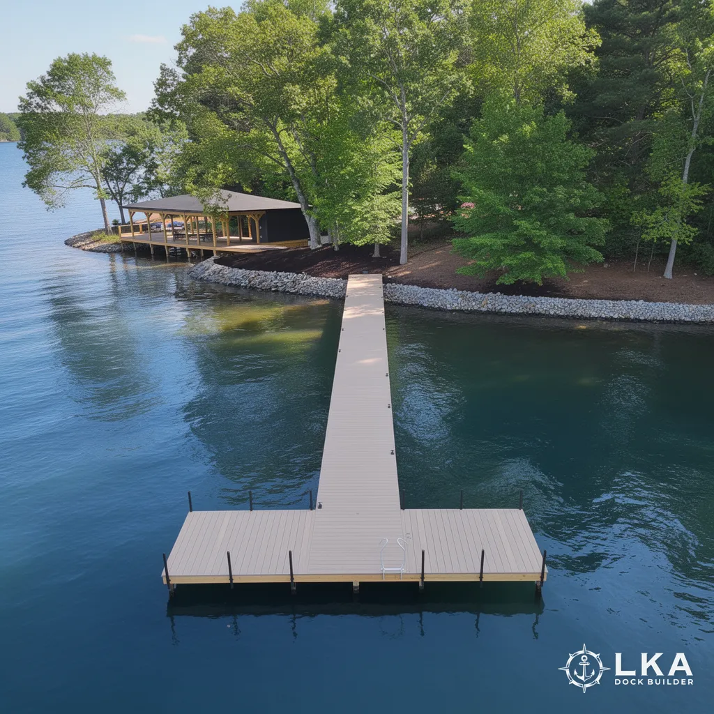 Lake Anna dock and seawall construction with LKA Dock Builder branding