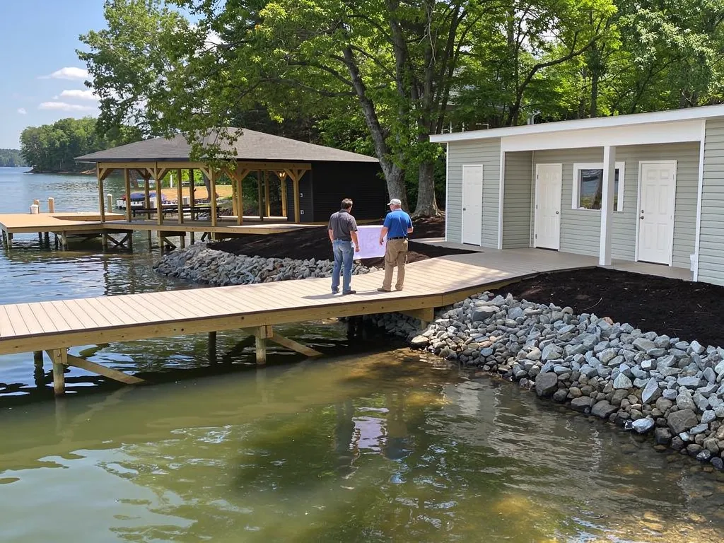 LKA Dock Builder crew completing a seawall project at a Lake Anna home
