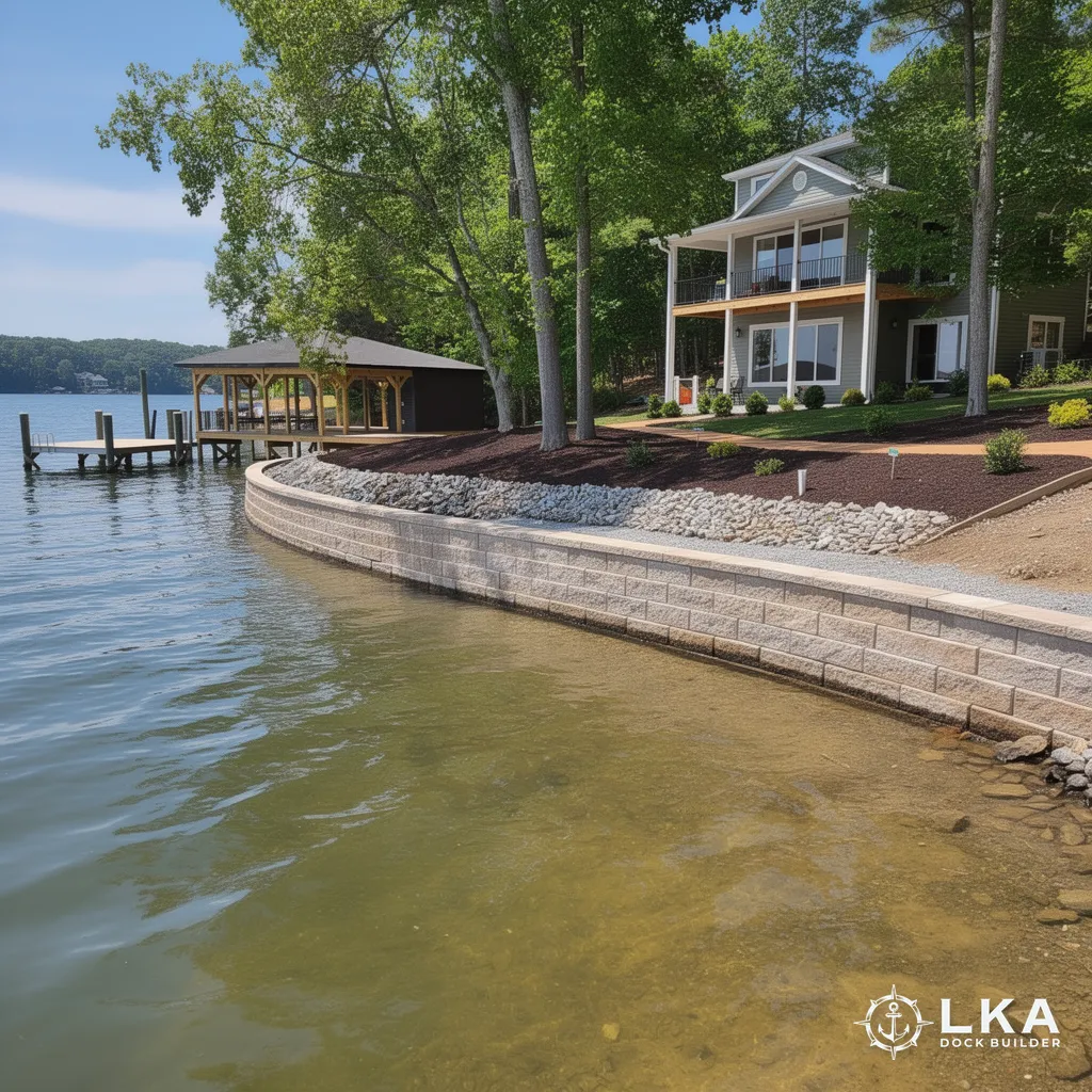 Newly built seawall stabilizing a Lake Anna waterfront property
