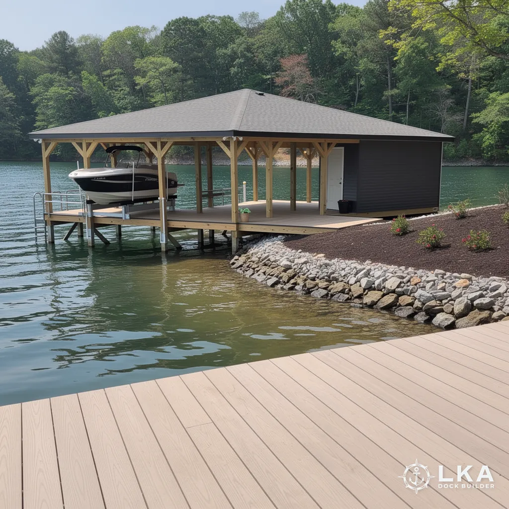 Sturdy wooden dock on Lake Anna showing quality marine construction