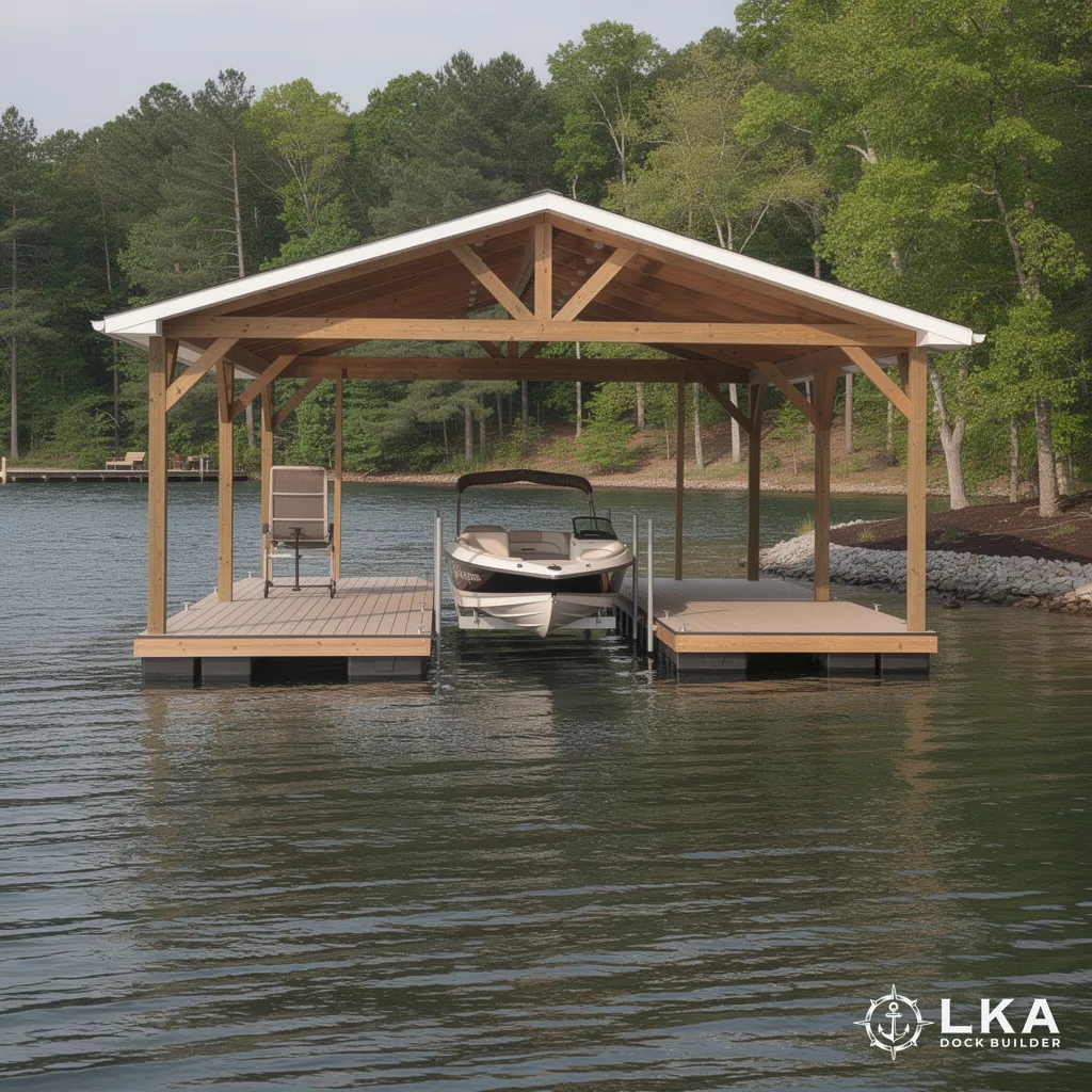 Custom covered boathouse on Lake Anna waterfront property