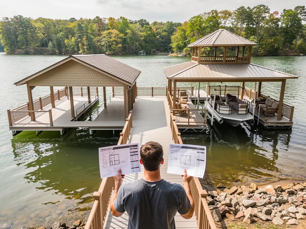 Itemized boathouse cost estimate and quote comparison on a clipboard