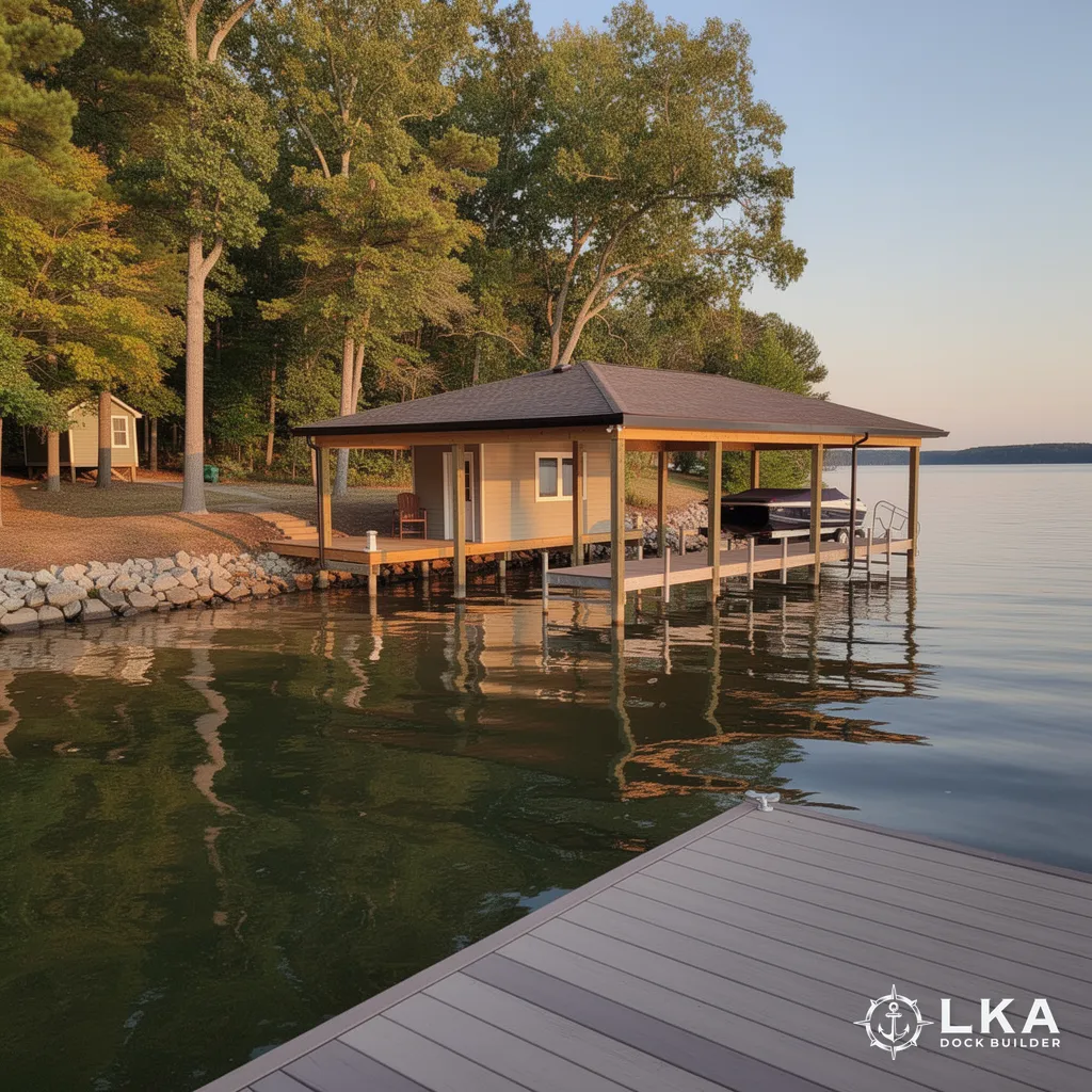 Custom-built Lake Anna boathouse showcasing licensed, insured craftsmanship