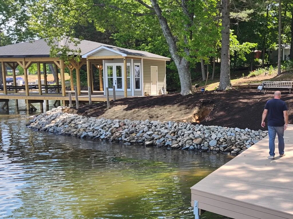 Cracked and eroding seawall in need of repair at Lake Anna