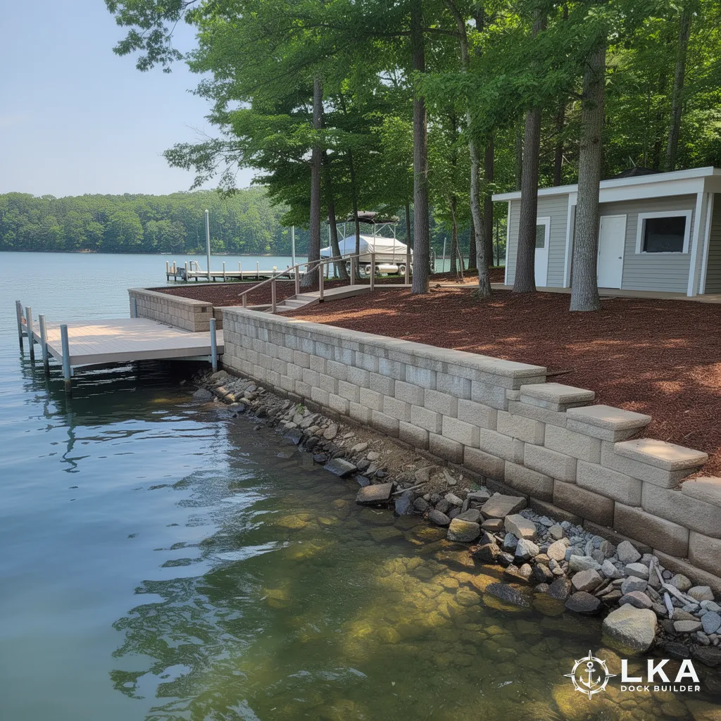 Newly installed seawall along a Lake Anna, Virginia shoreline