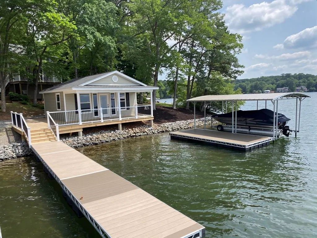Dock decking material samples including composite and PVC boards