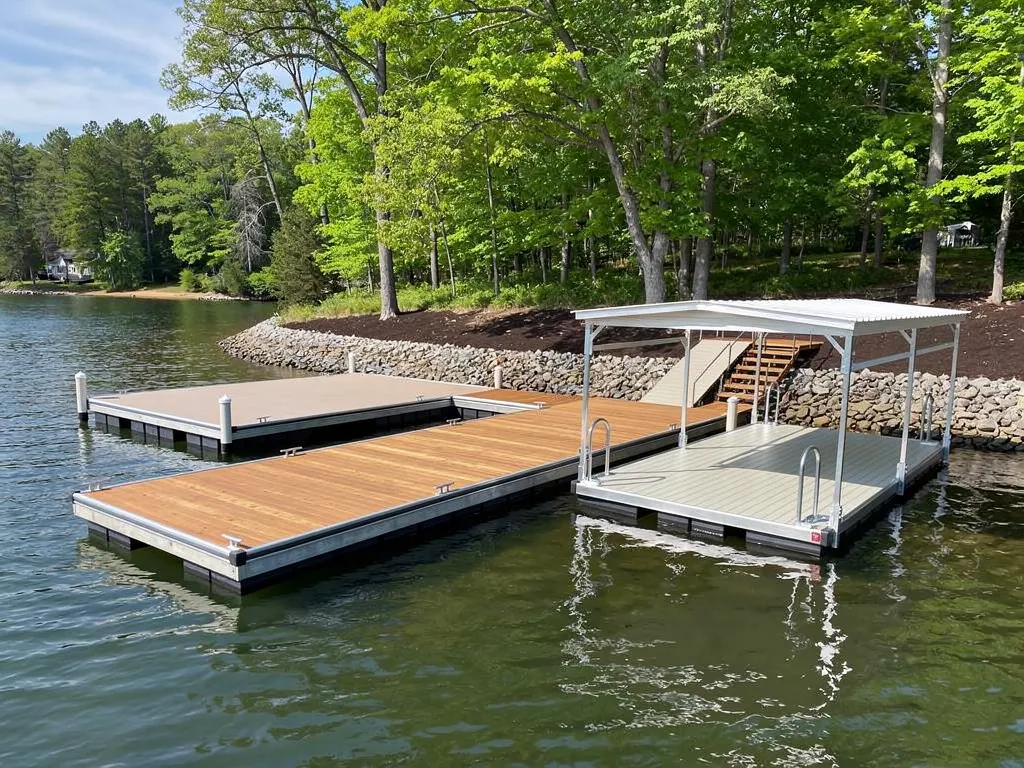 Fixed and floating dock materials including AZEK PVC and Trex composite decking