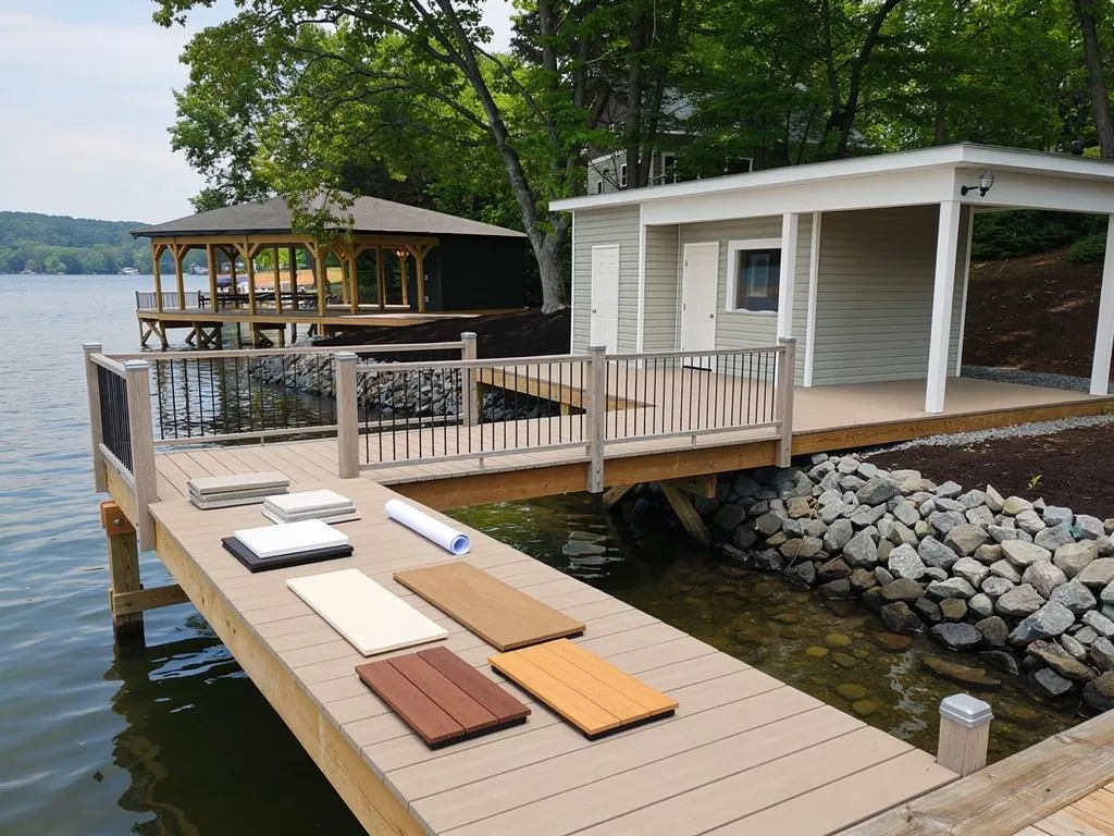 Custom dock construction crew building a waterfront dock on Lake Anna