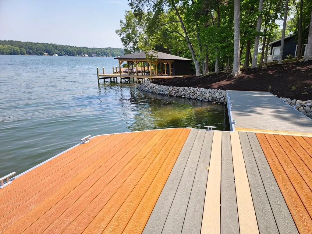 Side-by-side composite and PVC deck boards showing texture differences