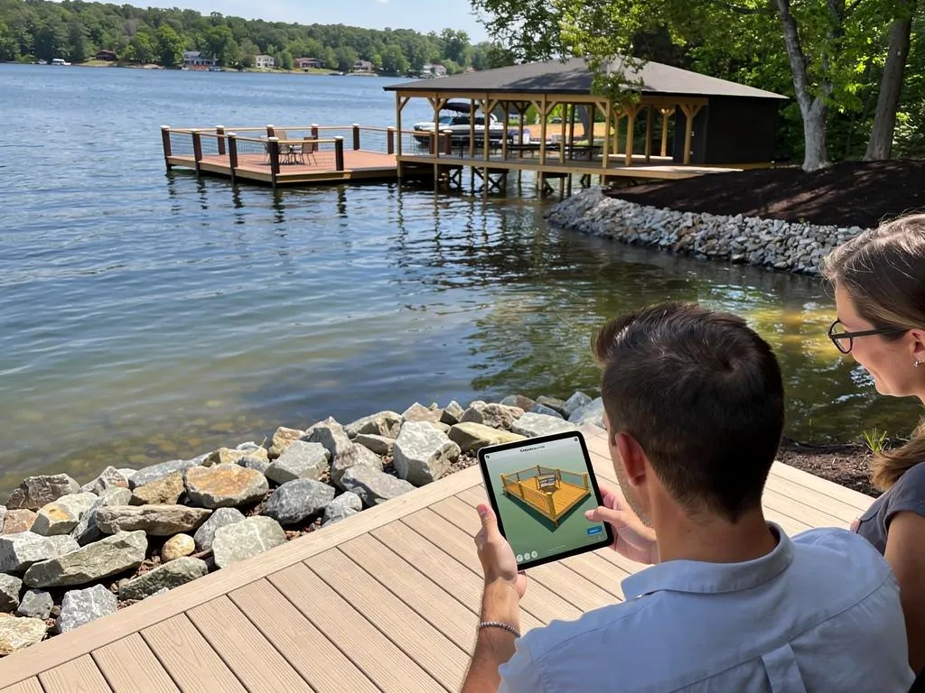 3D deck design rendering reviewed with a Louisa homeowner
