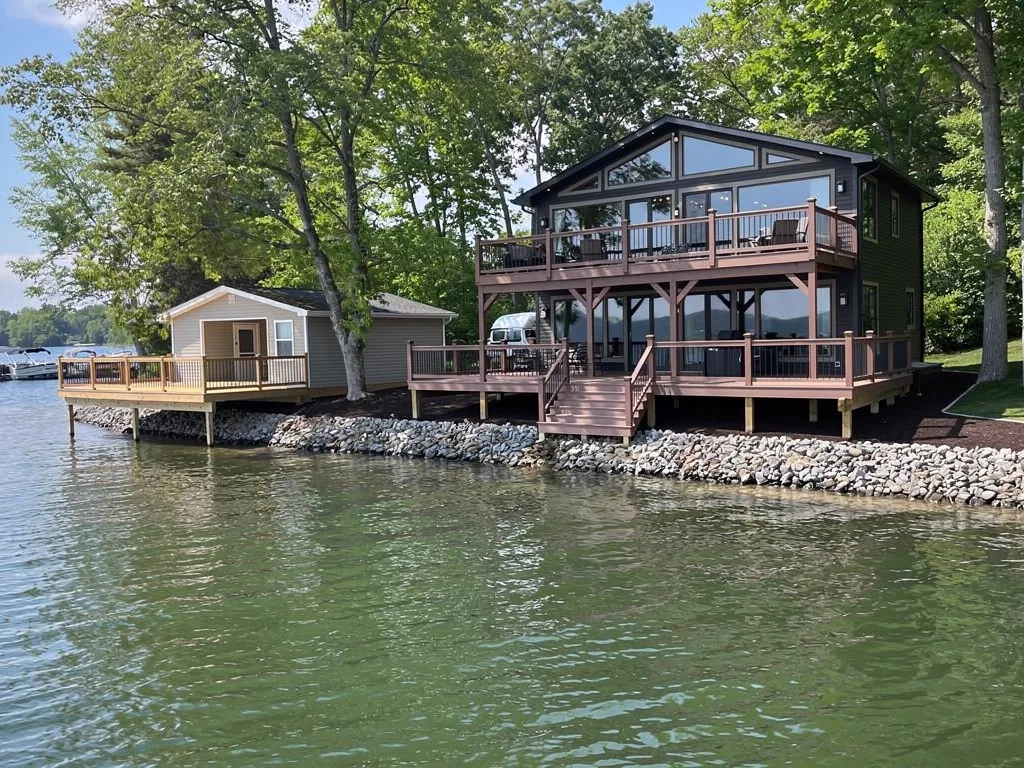 Elevated custom deck under construction with premium decking materials