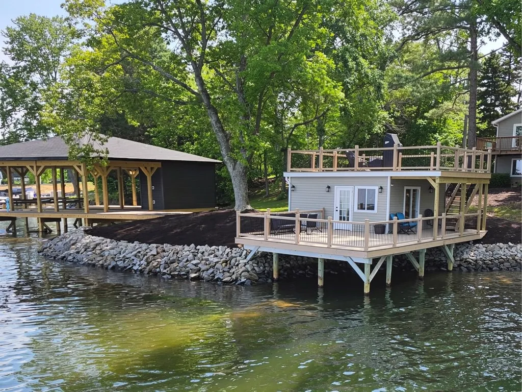 Deck construction crew building a custom deck near Lake Anna