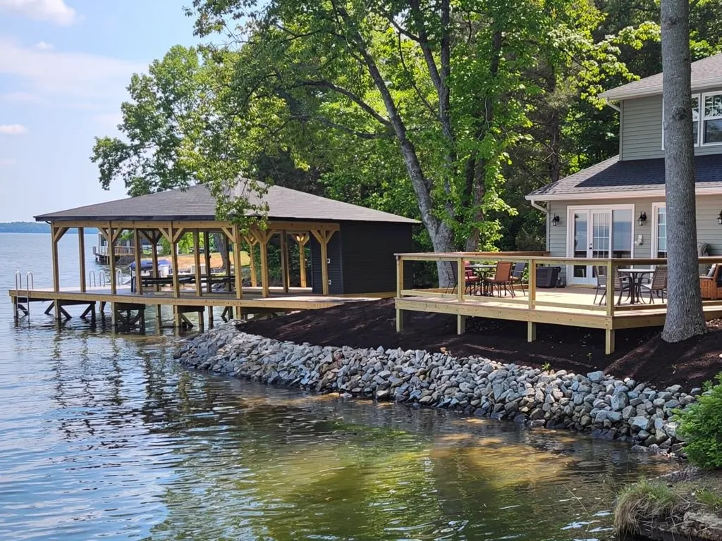 Side-by-side comparison of a waterfront deck and an over-water dock