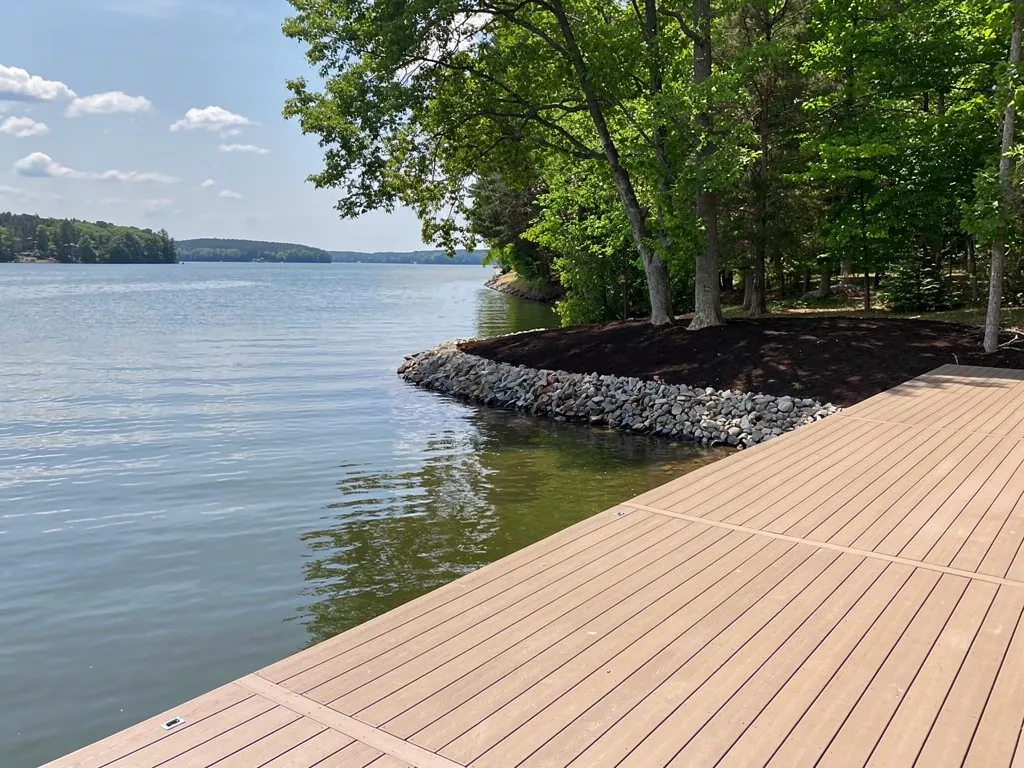 Lake Anna backyard deck overlooking open water with no dock in place